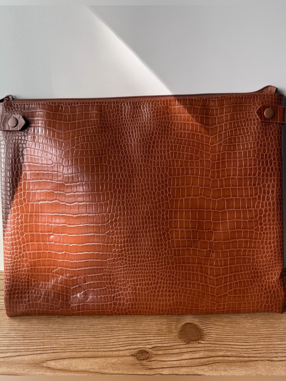 BEIS Maple Brown Croc Zip large Pouch Embossed Vegan Leather Storage Travel